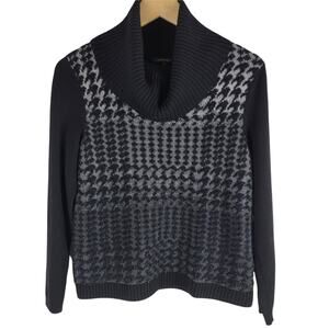 Lafayette 148 Cowl Neck Long Sleeve Wool Sweater Black Gray Size S